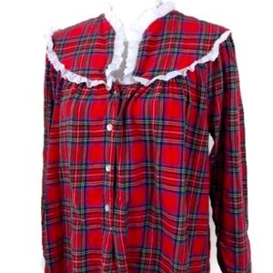 COPY - LANZ OF SALZBURG Red Plaid Flannel Nightgown Size Large NEW TAGS